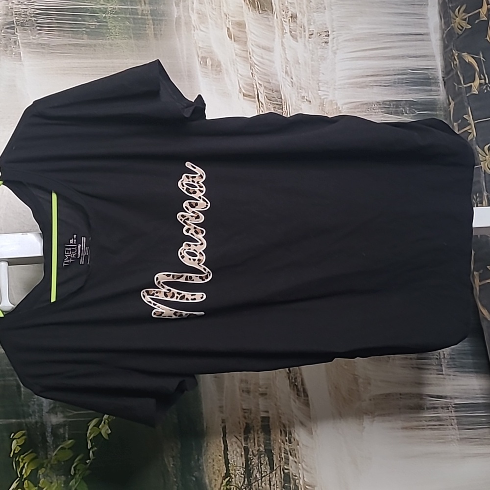 Time & Tru Women Maternity XL short sleeve Mama animal print black Tshirt